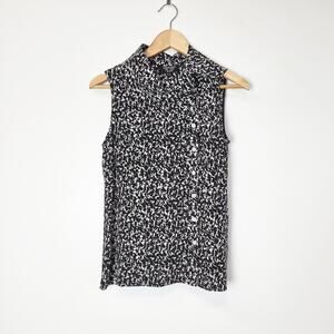 Creatures of the Wind 100% Silk Black & White Abstract Print Mock Neck Top Sz 2